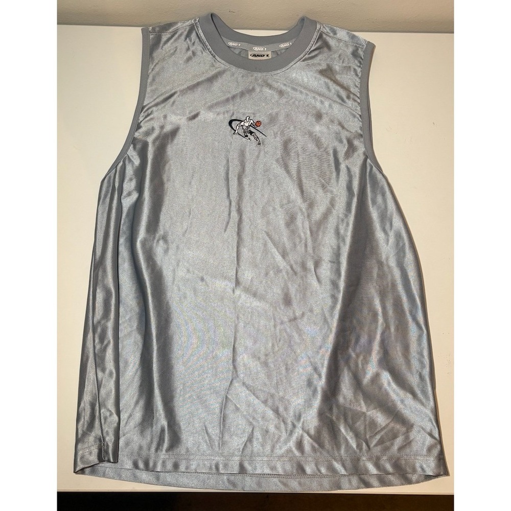 Vintage 90s AND1 Basketball Silver Razzle Dazzle Sleeveless Jersey | Large